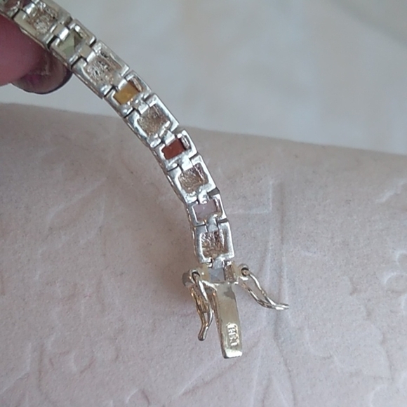 Sterling Silver Multicolor Stones Rainbow Pride Tennis Bracelet DJB 925 - Picture 7 of 9